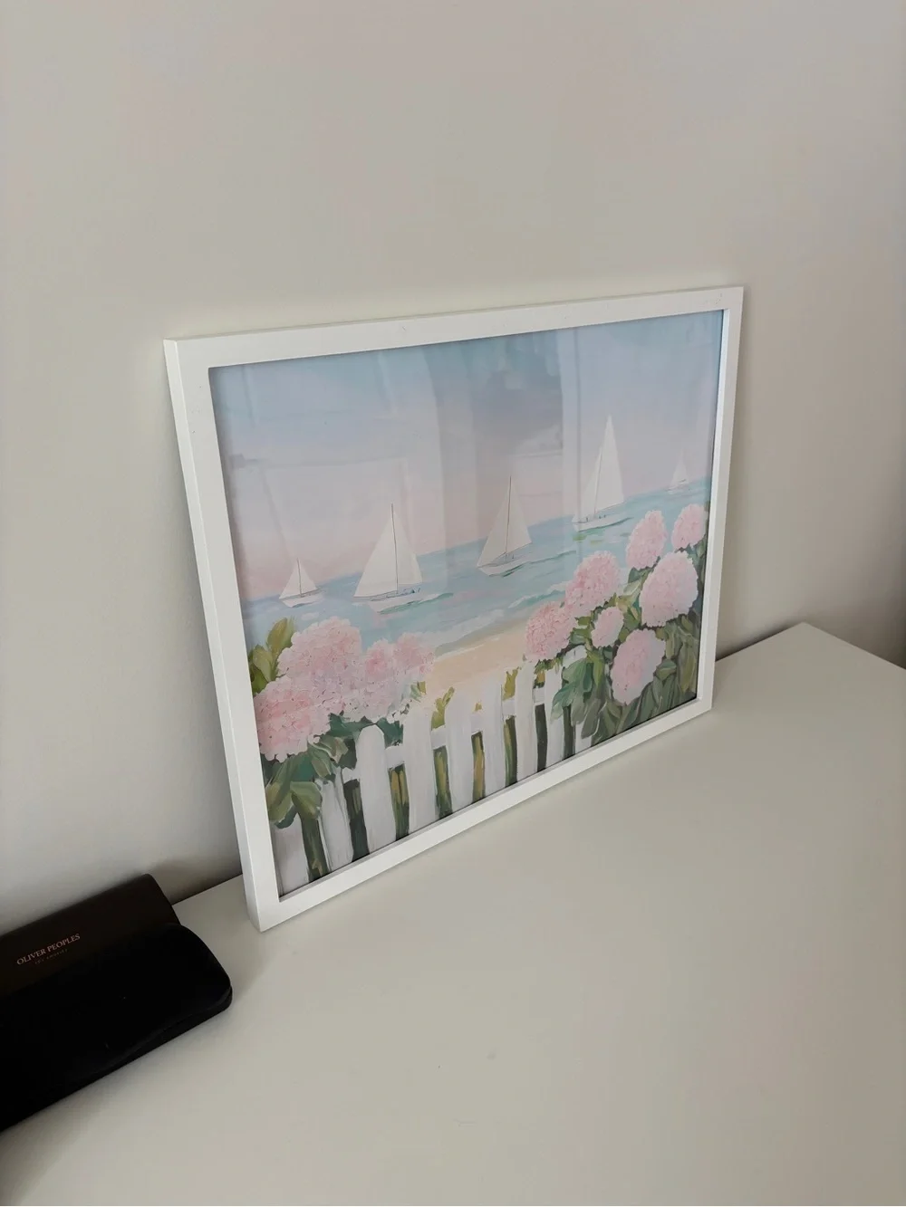 Coastal Hydrangea Sailboat Framed Art - Pink & Blue